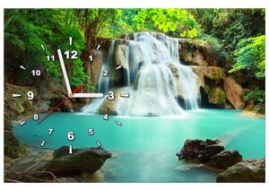 Obraz s hodinami Vodopád v Thajsku Rozmery: 100 x 40 cm