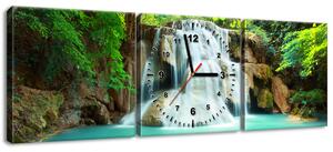 Obraz s hodinami Vodopád v Thajsku - 3 dielny Rozmery: 80 x 40 cm