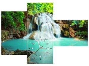 Obraz s hodinami Vodopád v Thajsku - 3 dielny Rozmery: 90 x 70 cm