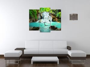 Obraz s hodinami Vodopád v Thajsku - 3 dielny Rozmery: 90 x 30 cm