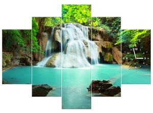 Obraz s hodinami Vodopád v Thajsku - 5 dielny Rozmery: 150 x 105 cm