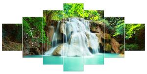 Obraz s hodinami Vodopád v Thajsku - 7 dielny Rozmery: 210 x 100 cm