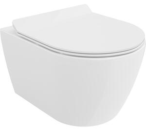 Mexen Carmen, závesná WC misa 490x365x340 mm, Rimless Tornádo + WC sedadlo z duroplastu, biela lesklá, 30880100T