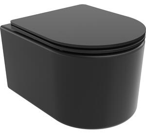 Mexen Sofia, závesná WC misa 490x360x355 mm, Rimless Tornádo + WC sedadlo z duroplastu, čierna matná, 30541085T