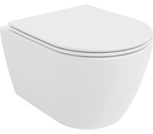 Mexen Carmen, závesná WC misa 490x365x340 mm, Rimless Tornádo + WC sedadlo z duroplastu, biela lesklá, 30880400T