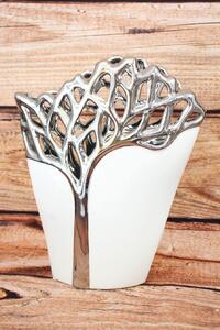 Keramická váza - vzor strom -strieborno-biela (v. 30cm, p. 7cm) - moderný štýl