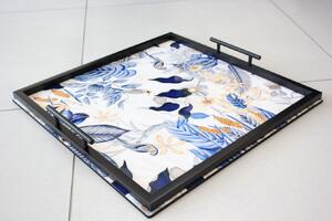 Plastová tácka s modro-hnedým vzorom (46x46cm) - moderný štýl