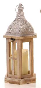 Drevený lampáš s čipkovou ozdobou - natural (22x19x45,5cm) MSL2055 - vidiecky štýl