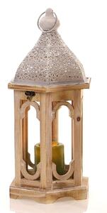 Drevený lampáš s čipkovou ozdobou - natural (22x19x45,5cm) MSL2054 - vidiecky štýl