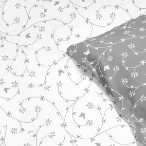 Goldea bavlnené posteľné obliečky - kvietky a motýle so sivou 140 x 200 a 70 x 90 cm