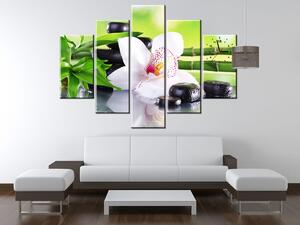 Obraz s hodinami Biela orchidea a kamene - 5 dielny Rozmery: 150 x 70 cm