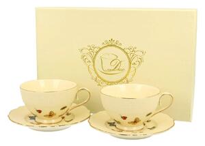 Porcelánová šálka na nohe s podšálkou Ecru Butterflies 125 ml sada 2ks