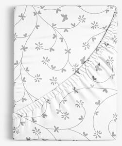 Goldea bavlnená napínacia plachta - sivé kvietky a motýle na bielom 140 x 200 cm