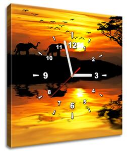 Obraz s hodinami Afrika Rozmery: 100 x 40 cm