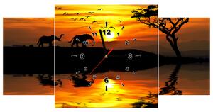 Obraz s hodinami Afrika - 3 dielny Rozmery: 100 x 70 cm