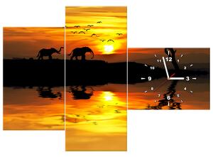 Obraz s hodinami Afrika - 3 dielny Rozmery: 90 x 70 cm