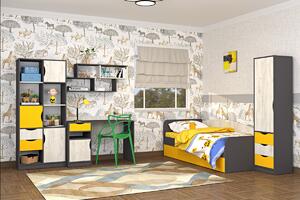 RANDY detská izba 2, biely craft / grafit / žltá