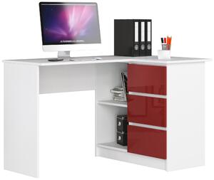 Rohový PC stolík Bodhi (biela + červený lesk) (P). Vlastná spoľahlivá doprava až k Vám domov. 1068904