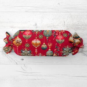 Biante Vankúš valec bonbon Sandra SA-528 Vianočné banky na červenom 15x40 cm