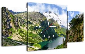 Obraz s hodinami Morské oko v Tatrách - 3 dielny Rozmery: 90 x 30 cm