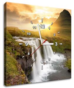 Obraz s hodinami Islandská krajina Rozmery: 30 x 30 cm