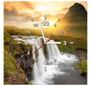 Obraz s hodinami Islandská krajina Rozmery: 40 x 40 cm