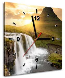 Obraz s hodinami Islandská krajina Rozmery: 40 x 40 cm