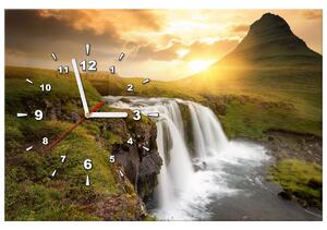 Obraz s hodinami Islandská krajina Rozmery: 100 x 40 cm