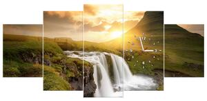 Obraz s hodinami Islandská krajina - 5 dielny Rozmery: 150 x 105 cm