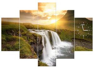 Obraz s hodinami Islandská krajina - 5 dielny Rozmery: 150 x 70 cm