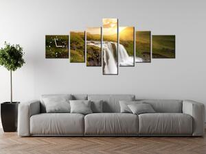 Obraz s hodinami Islandská krajina - 7 dielny Rozmery: 160 x 70 cm