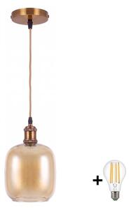 BRILAGI -LED Luster na lanku RETRO GLASS 1xE27/60W/230V pr. 14cm zlatá/dymová hnedá