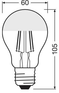 LED žiarovka so zrkadlovým vrchlíkom FILAMENT E27/6,5W/230V 2700K strieborná- Osram