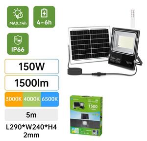 Aigostar-LED Solárny reflektor LED/150W/3,2V 3000mAh 3000K/4000K/6500K IP66 + diaľkové ovládanie