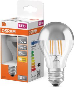 LED žiarovka so zrkadlovým vrchlíkom FILAMENT E27/6,5W/230V 2700K strieborná- Osram