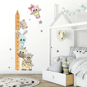 INSPIO-textilná prelepiteľná nálepka - Detský meter na stenu 150 cm - Zvieratká CUTE2