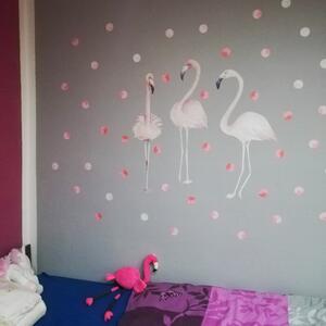 INSPIO-textilná prelepiteľná nálepka - Nálepka na stenu - ružový plameniak s guličkami
