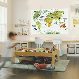 INSPIO-textilná prelepiteľná nálepka - Detská mapa sveta na stenu