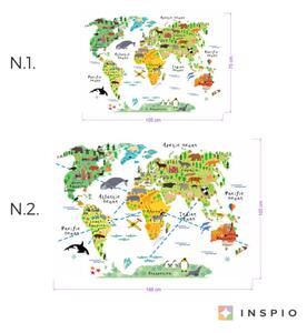 INSPIO-textilná prelepiteľná nálepka - Detská mapa sveta na stenu
