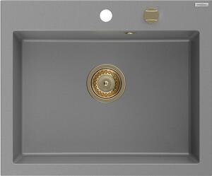 Mexen Elix, 1-komorový granitový drez 600 x 500 mm, sivý, zlatý sifón - 6525601005-71-G