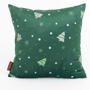 Vianočná obliečka na vankúšik Velvet 40 × 40 cm - Vločky a stromčeky zelený