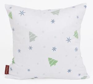 Vianočná obliečka na vankúšik Velvet 40 × 40 cm - Vločky a stromčeky biely