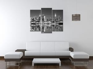 Obraz s hodinami Nočný Manhattan - 3 dielny Rozmery: 30 x 90 cm