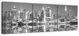 Obraz s hodinami Nočný Manhattan - 3 dielny Rozmery: 90 x 30 cm