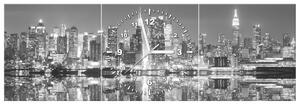 Obraz s hodinami Nočný Manhattan - 3 dielny Rozmery: 90 x 30 cm