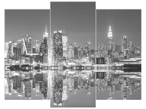 Obraz s hodinami Nočný Manhattan - 3 dielny Rozmery: 90 x 70 cm