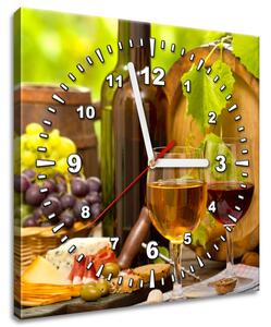 Obraz s hodinami Červené a biele víno Rozmery: 40 x 40 cm