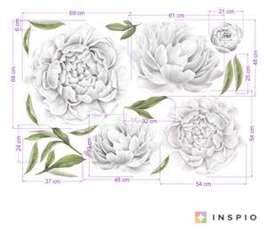 INSPIO-textilná prelepiteľná nálepka - Samolepiace tapety kvetov - Pivonie biele