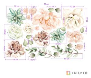 INSPIO-textilná prelepiteľná nálepka - Samolepky na stenu Ruže, pivonky a sukulenty