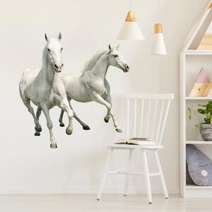 INSPIO-textilná prelepiteľná nálepka - Nálepka na stenu Biele kone